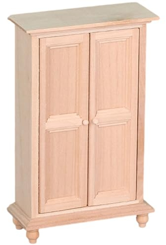 Fahoujs Handcrafts Wooden Doll House Wardrobe with Double Door Design BedRoom Scene Decoration for Miniature Doll House Collection Doll Furniture