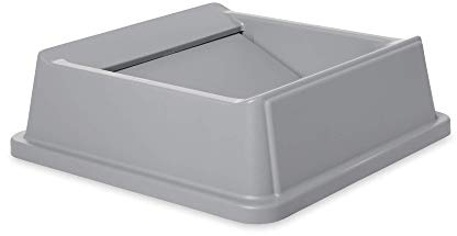 Rubbermaid Commercial Products Untouchable Container Trash Can/Wastebasket Lid, Gray, Square Swing Top, Compatible with 35/50 Gallon Untouchable Square Containers