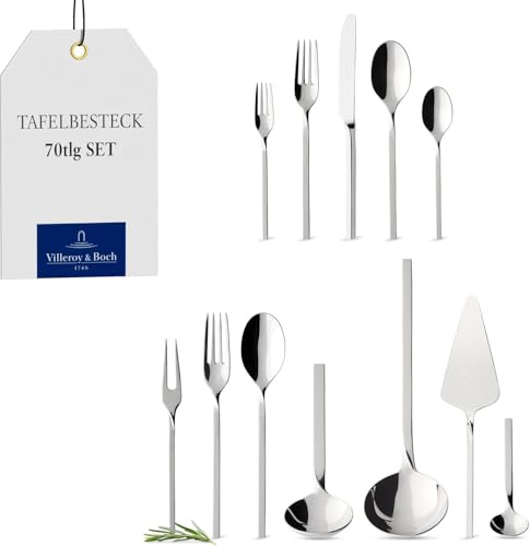 Villeroy & Boch NewWave Posate da Tavola, 70 Pezzi, Acciaio Inossidabile, Grigio (Argento)
