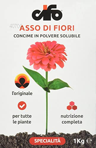 CIFO Asso di Fiori - Concime Piante Verdi Grasse e Fiorite in Polvere Solubile, Fertilizzante Orto, Giardino e Balcone - Contribuisce alla Crescita e Previene Carenze Nutritive, Made in Italy, 1kg