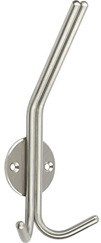 SIRO Garderobenhaken Huthaken Kleiderhaken Doppelhaken 2258 Echt Edelstahl massiv LA 32 mm Platten ø 46 mm 1 Stück
