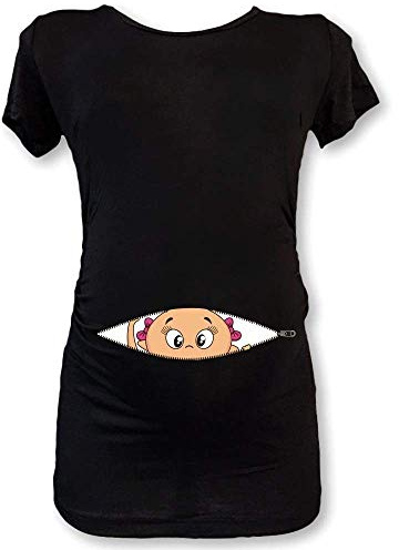 Babloo T Shirt Maglia Premaman Bimba Che Esce dalla Zip Manica Corta