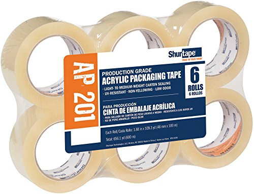Shurtape AP 201 Medium Duty Shipping and Packaging Tape, Clear, 48mm x 100 Meter Roll, 6-Pack (232518)