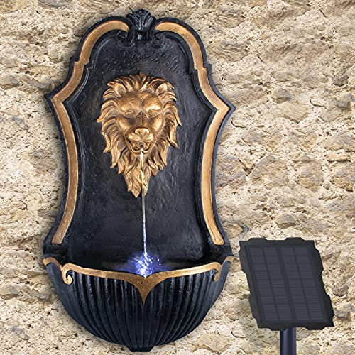 Gartenbrunnen Solarbrunnen Wandbrunnen Brunnen Vogelbad Wasserfall, Gartendeko mit Pumpe, Wasserspiel für Garten Terrasse, Balkon, Sehr Dekorativ, Led-Licht-Gartenleuchte