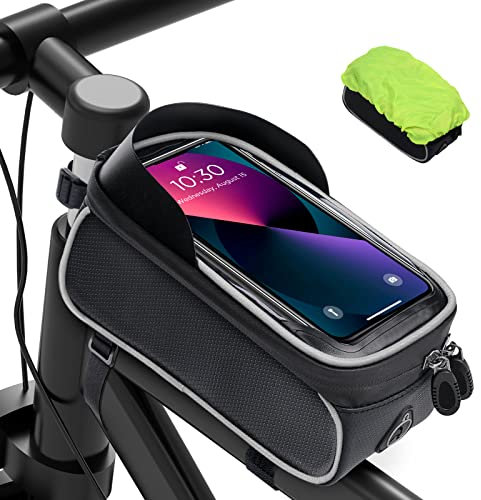 MixcMax Fahrrad Rahmentasche Wasserdicht Fahrrad Handyhalterung Fahrradtasche Rahmen Handytasche Fahrradzubehör mit TPU Sensitivem Touchscreen für Smartphone unter 6.8 Zoll