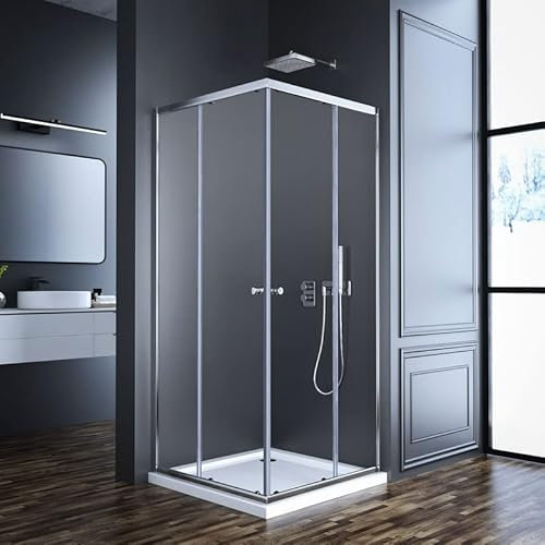 Duschkabine 75x75cm Eckeinstieg, Goezes Duschkabine Eckeinstieg Schiebetür Duschkabine mit Schiebetüren Duschabtrennung Duschwand Schiebetür mit 6mm ESG Sicherheitsglas Höhe 185cm