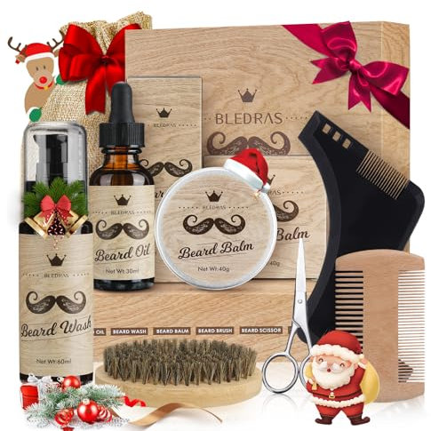 Bartpflege Set für Männer, Bledras 9 in 1 Bartpflege Geschenkset mit Bartshampoo, Bartöl, Bart Balsam, Bart Kamm, Bartbürste, Bartschere, Bartschablonen, Bart Set Geschenke für Männer Weihnachten