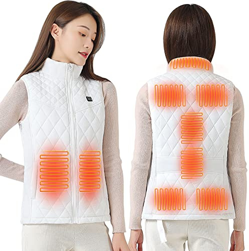Gilet Riscaldato Donna, Maglia Riscaldata Elettrica, Giacca Riscaldata Usb, Giubbotto Riscaldato Moto, Vestiario Riscaldabile Temperatura Regolabile Lavabile Per Esterno Campeggio Caccia (XS, Bianco)