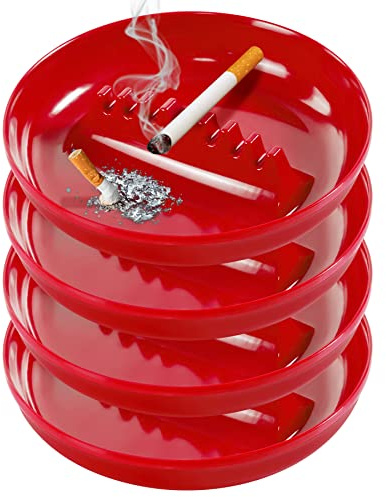 Grovind Plastic Ashtrays for Cigarettes and Cigars, Indoor Outdoor Ash Tray Large Size Tabletop Ashtray Decor for Home Office Restaurant Patio Bar - 4 Pack (Red)