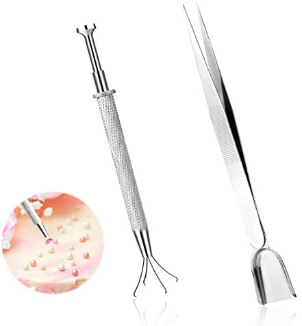 2pcs Sprinkles Tools for Cake Decorating, Sprinkle Pen with 4 Claws Diamond tools Sprinkle Tweezers with Shovel Head Pearl Grabber Candy Catcher Tool for Jewelry Ice Cream Cake Cupcake Decoration