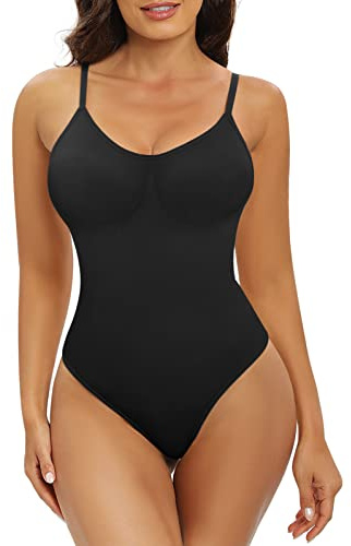 Tuopuda Body Gainant Femme Ventre Plat Bodysuit Sculptant Minceur Shapewear Gaine Amincissante Invisible Corset Corps Shaper Spaghetti Strap Lingerie Camisole, Noir, L
