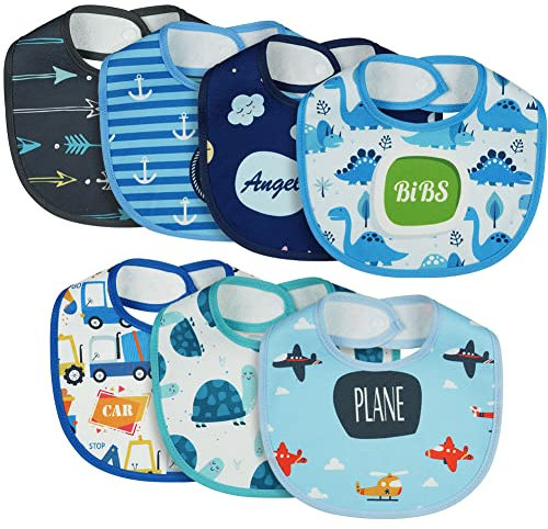 Vicloon Baby Lätzchen,7 Stück Frottee Lätzchen,Weiche Schlabberlatz Baby,Baby Frottee-Latz für Baby Jungen und Mädchen Kleinkinder-Blau Muster Stil