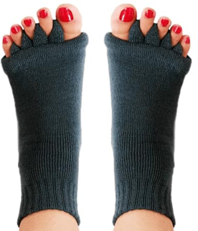 Happy Feet Toe Separator Socks - Comfortable Alignment Socks – Washable Massage Socks, Black, One size