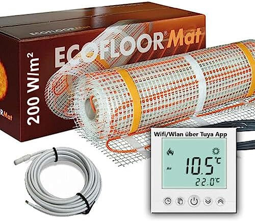 10 qm PREMIUM Fußbodenheizung elektrisch 2000 Watt Fliese Bad Heizmatte mit WIFI Thermostat 10 m²