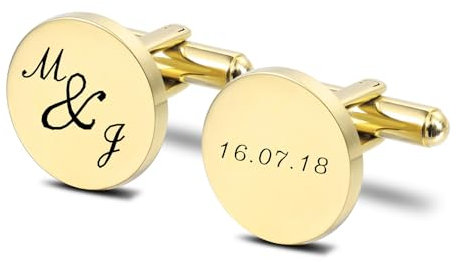INBLUE Personalisierte Manschettenknöpfe für Männer Eingravierte Initialen Datum Personalisiertes Porträt Edelstahl Geschenk für Freund Ehemann Vater (A2: Gold)