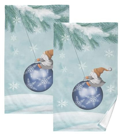 senya Weihnachtshandtücher aus Baumwolle, 2 Stück, Zwerge, die mit Weihnachtsbaumschmuck spielen, ultraweiche, hochsaugfähige Handtücher für Badezimmer, 40,6 x 71,1 cm