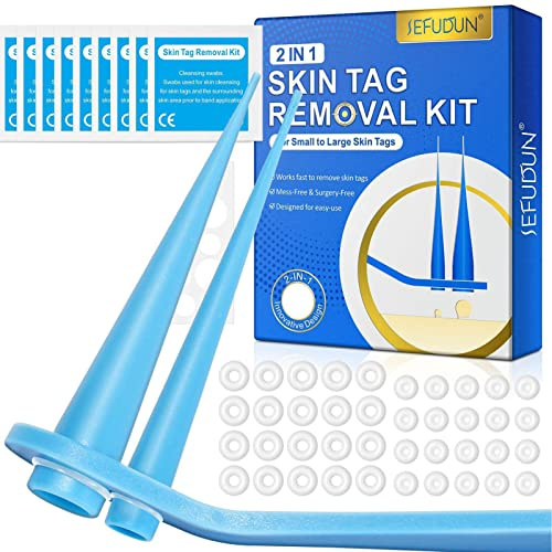 Strumento di rimozione delle verruche, 2 In 1 Skin Tag Remover Kit, Strumento Correttore Di Etichette Sicurezza Con 40 Elastici Per Eliminare Etichette/Verruche Cutanee Piccole E Grandi Dimensioni 2-8