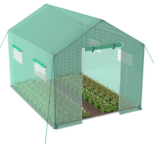 PEILU 300 x 200 x 200 cm, serre da giardino in tubi di acciaio e pellicola a rete da 6 ㎡, piccola serra per pomodori con porta e finestre, per giardino