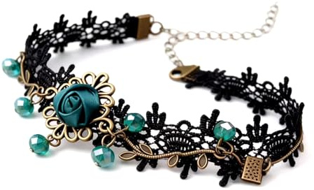Dishowme Bracelet de cheville gothique en dentelle avec strass sculptés en forme de rose en cristal pour femme, taille unique, Métal, Pas de gemme
