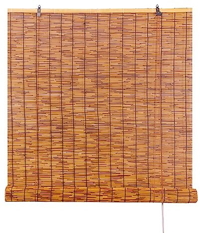 Carbonization Roller blind Bamboo, Retro Blinds Natural Reed Curtain, Vintage Straw Shade Blinds, Indoor/Outdoor Garden Window