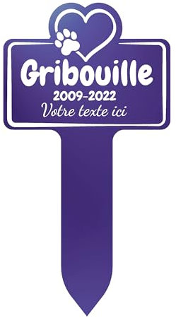 GRAVURE CONCEPT Plaque Funéraire pour Animaux - Stèle Commémorative Personnalisable PVC (Chien/Chat etc) - (Modèle 1 / Violet Texte Blanc)