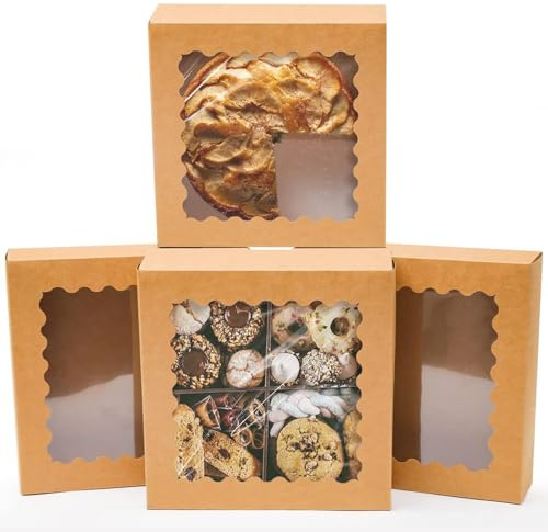 Gcardist Scatole per torte autopop up marroni con finestra, 25,4 x 25,4 x 6,3 cm, confezione da 12 scatole per biscotti e ciambelle (25,4 x 25,4 x 6,3 cm)