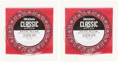 D'Addario J2704, cuerda individual de nailon para guitarra clásica, nivel principiante, tensión normal, cuarta cuerda (Paquete de 2)