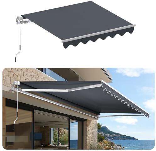 Auvent Téléscopique avec Manivelle,Store Banne Manuel Rétractable,Auvent à Bras Articulés,Store pour Balcon,Store de Terrasse,Résistant aux UV/Eau,Angle Réglable,Marquise Soleil de Balcon,Gris,3x2.5M