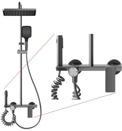 INEX Europa Colonna doccia nera grigio titanio con testa quadrata - Colonna da bagno 4 in 1 con soffione e testa, rubinetto e getto - Colonna da bagno dal design moderno e 10 anni di garanzia