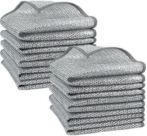 TRKETK 10 paños de alambre de doble capa para lavar platos, trapos multiusos para lavar platos, paños de estropajo reutilizables de alambre de metal, trapo de 20 x 20 cm, paños de cocina de alambre