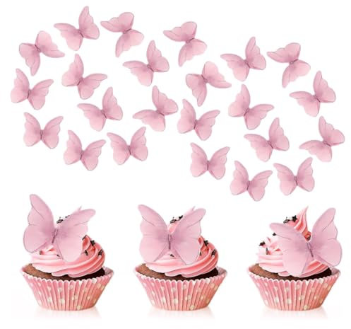 CATOR 48 Pcs Farfalla Decorazioni per Torte 3D Farfalla Cake Topper Decorazioni Miste Farfalla Cupcake Toppers per Compleanno Festa Nuziale Cake Wall Party Decorazioni Alimentari (Rosa)