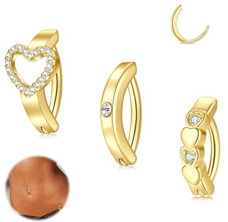 Zernblend Set med 3 slingor, 14G slingor, navelringar i 316L guld, navelpiercing, navelpiercing, guld, Guld, XL
