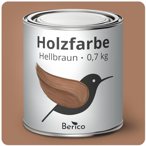 Berico Holzfarbe - Hellbraun - 0,7 Kg - 4in1 Premium Holzlack inkl. Grundierung & Decklack - Für Innen und Außen - Robust & Wetterfest