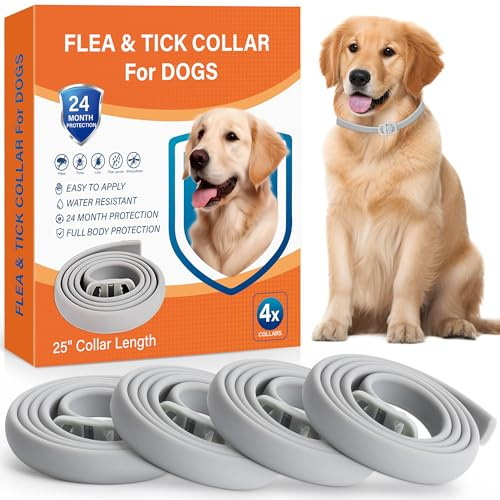 4 Pack Flea and Tick Collar for Dogs - 25 Adjustable Collar Fits Dogs, Long-Lasting 24-Month Protection for Small, Medium, and Large Dog – Waterproof Flea Tick Prevention