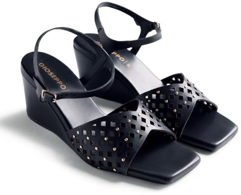 Gioseppo PESHTIGO - Sandalias de Tacón con Tiras para Mujer, Estilo Salón Destalonado, Punta Afilada, Cierre Ajustable, Diseño Moderno, Color Negro, Talla 38