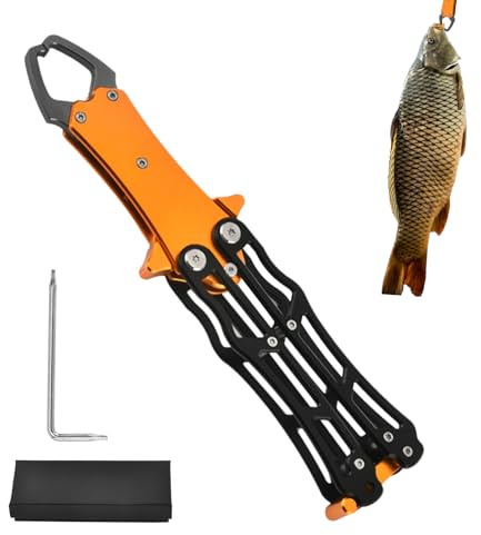Fiske tång – flytande fiskgripare med krokborttagare, professionell läppgreppare hopfällbar fiskkontroll, hållbar aluminiumlegering fiskverktyg, bärbart 19,5 x 4,5 cm