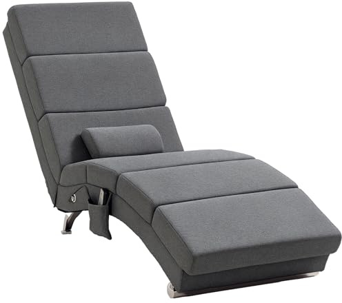 HOMCOM Poltrona Relax Massaggiante con 8 Punti Vibranti e Riscaldamento, 5 Modalità e 3 Timer, Chaise Longue Ergonomica in Tessuto Effetto Lino con Telecomando, Grigio