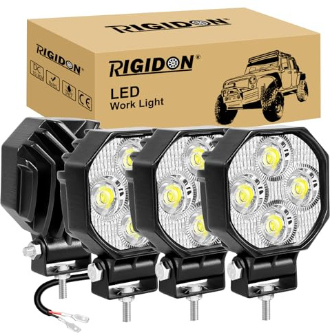 RIGIDON 4 st. mini-LED-arbetsljus, 2,8 tum 16W 1600 LM spotlight, 12V 24V utomhuslampa för bil, terränglastbil, 4x4, SUV, ATV, traktorer, grävmaskin, båt, motorcykel, dirtbike, 6000K vit, dimljus | För bil, terräng, lastbil, SUV, ATV, UTE, 4x4, traktor, grävmaskin, båt, vattentät, 6000K vit, extra, dimljus, 12V 24V