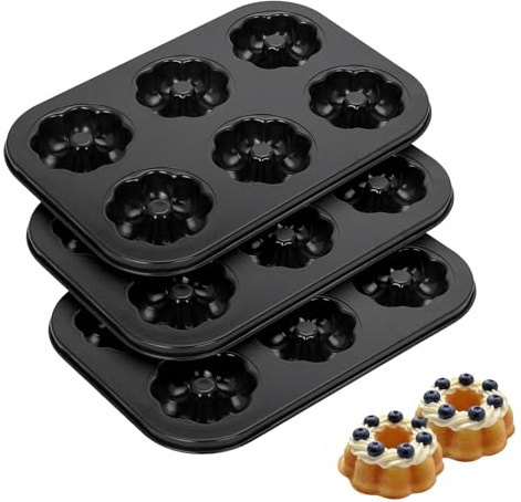 Piszvbej 3 Pack Mini Bundt Cake Pan - Mini Fluted Tube Cake Molds, 6 Cavity Durable Carbon Steel Baking Pan, Non-Stick and Easy to Release, Evenly Shaped Cakes, Perfect for Home Baking and Party