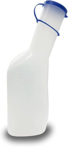 Medgut Männer Urinflasche 1 Liter aus Polypropylen, mit Deckel – Urinal, Urinflaschen, Bettflasche, Urinflasche, Harnflasche, Pinkelflasche, Urinente, für Pflege, Reise, unterwegs und zuhause