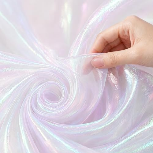 Tessuto in organza da cucire, al metro, 500 x 150 cm, tessuto glitterato per decorare fai da te, organza iridescente, tessuto decorativo al metro, tessuto leggero lucido, per tende, tovaglie, sciarpe