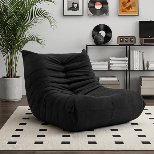 XH.Easy Go Bean Bag Chair for Adults, Togo Lounge Chair with Memory Foam Filling, Giant Bean Bag Sofa, Boneless Floor Chair for Living Room, Bedroom & Gaming Room, Black