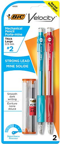 Mechanical Pencil, Rubber Grip, Refillable, .9mm, 2/PK, Black