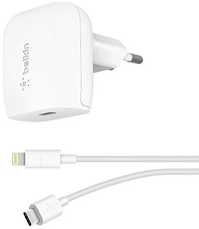 Belkin USB-C-Ladegerät, 18 W, mit 1,2-m-USB-C-/Lightning-Kabel (Schnellladegerät für iPhone 13, 13 Pro, 13 Pro Max, 13 mini, 12, 12 Pro/Pro Max, 12 mini, iPad Air 2020)