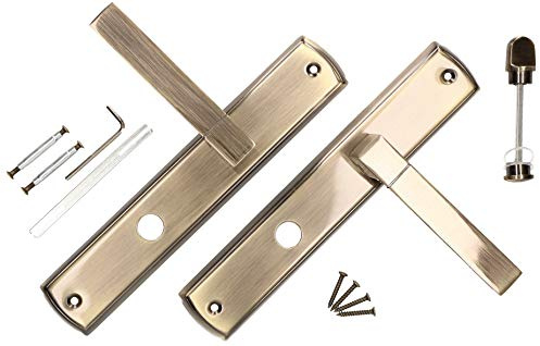 KOTARBAU® Juego de manillas para puerta, Manilla con pestillo en Zamak 90 mm, Manijas de puerta de placa rectangular larga, Manetas interior y exterior, Picaportes bronce, latón envejecido