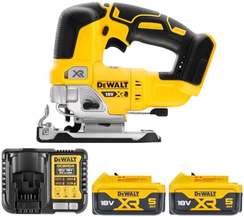 DeWalt DCS334N 18V Brushless Top Handle Jigsaw with 2 x 5.0Ah DCB184 Batteries & DCB115 Charger