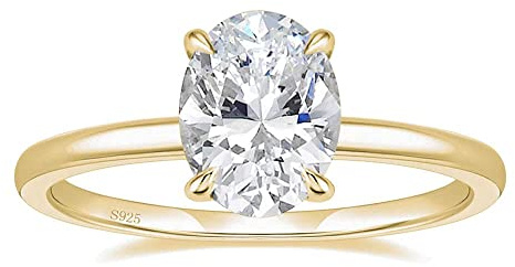 Zakk Ringe für Damen Silber 925 Solitärring 3CT Oval Zirkonia Verlobungsringe Versprechen Ring Eheringe Rosegold Gold (Gelbgold,51 (16.2))