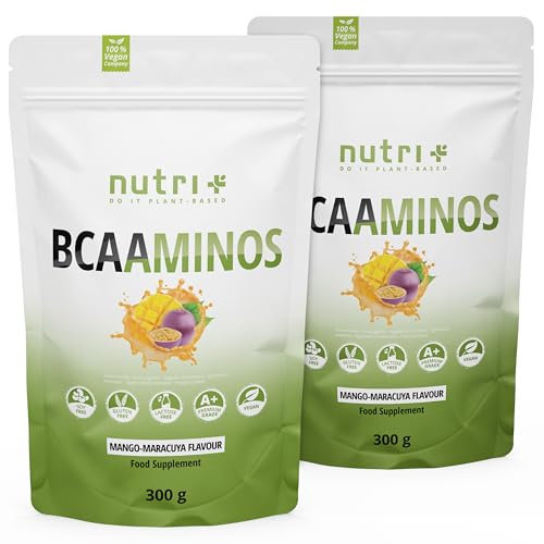 Nutri + BCAA Pulver Mango Maracuja - Amino Complex hochdosiert - BCAAs Instant Powder - beste Löslichkeit & sensationeller Geschmack - 600g Aminosäurenpulver - Aminosäure Mix