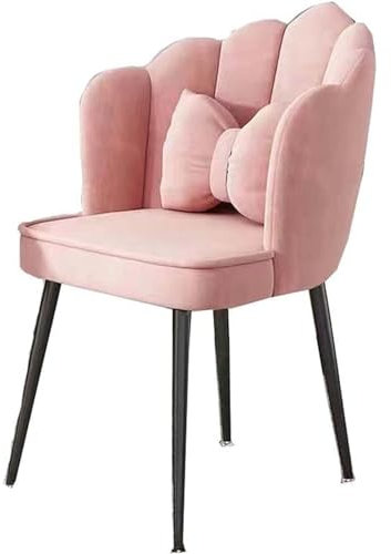 Gvqng Home-Office-Stuhl, Make-up-Frisierstuhl, Freizeitstuhl, Mit Samt gefüllt Muschelförmiger Rücken Metallhockerbein mit Kissen, Esszimmerstuhl für Wohnzimmer Schlafzimmer,Rosa,Black Legs
