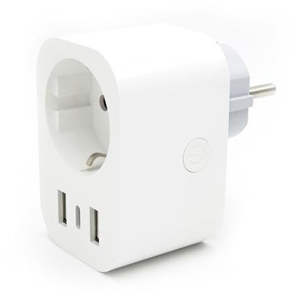 Energeeks - Enchufe WiFi Inteligente - Medidor de Consumo Integrado - 2 Puertos USB - 1 Puerto USB-C - Tipo Schuko - 2,4 Ghz - 16A/3680W - 240V/60Hz - App Móvil - Compatible con Alexa y Google